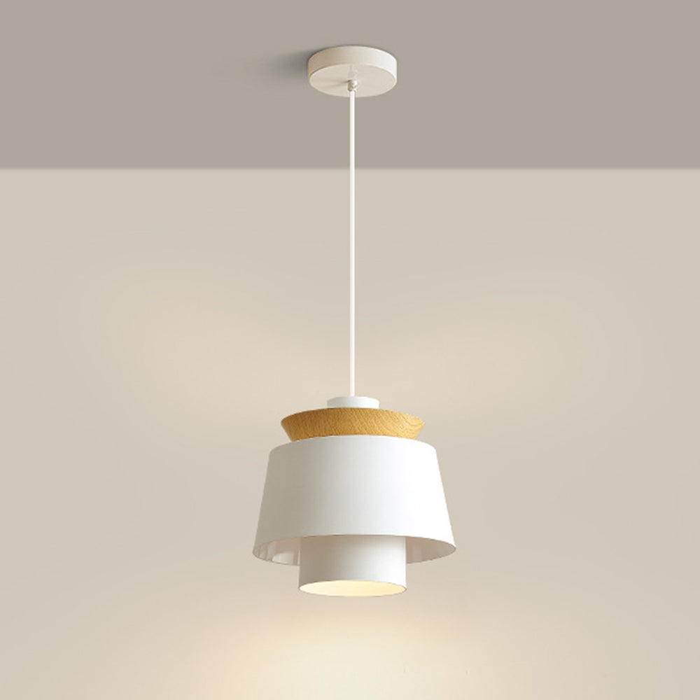 Modern Dome Pendant Light - Metal Wood Grain Fixture for Dining Room