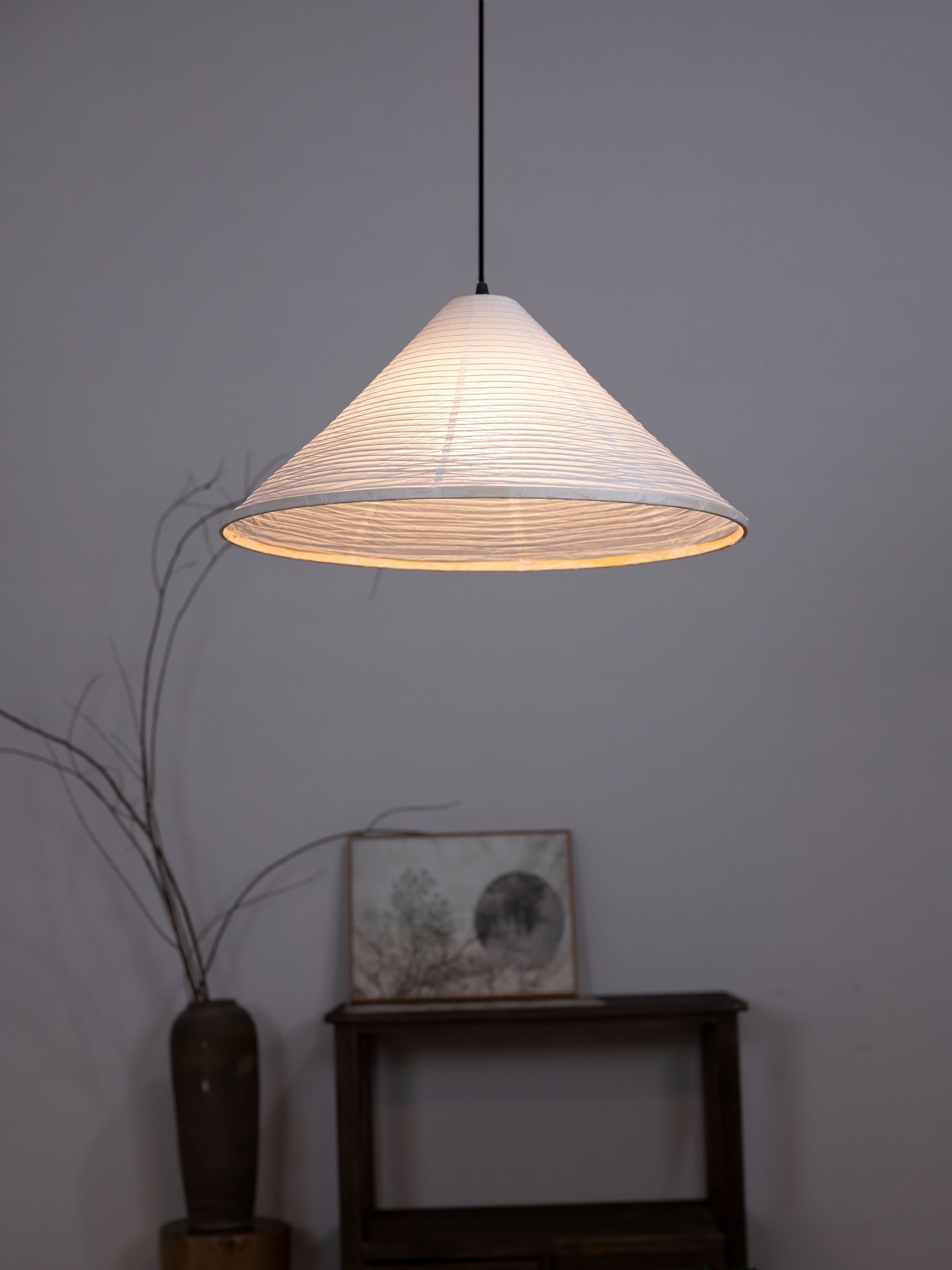 Washi Paper Pyramid Pendant Lamp - Handcrafted Light for Living Room