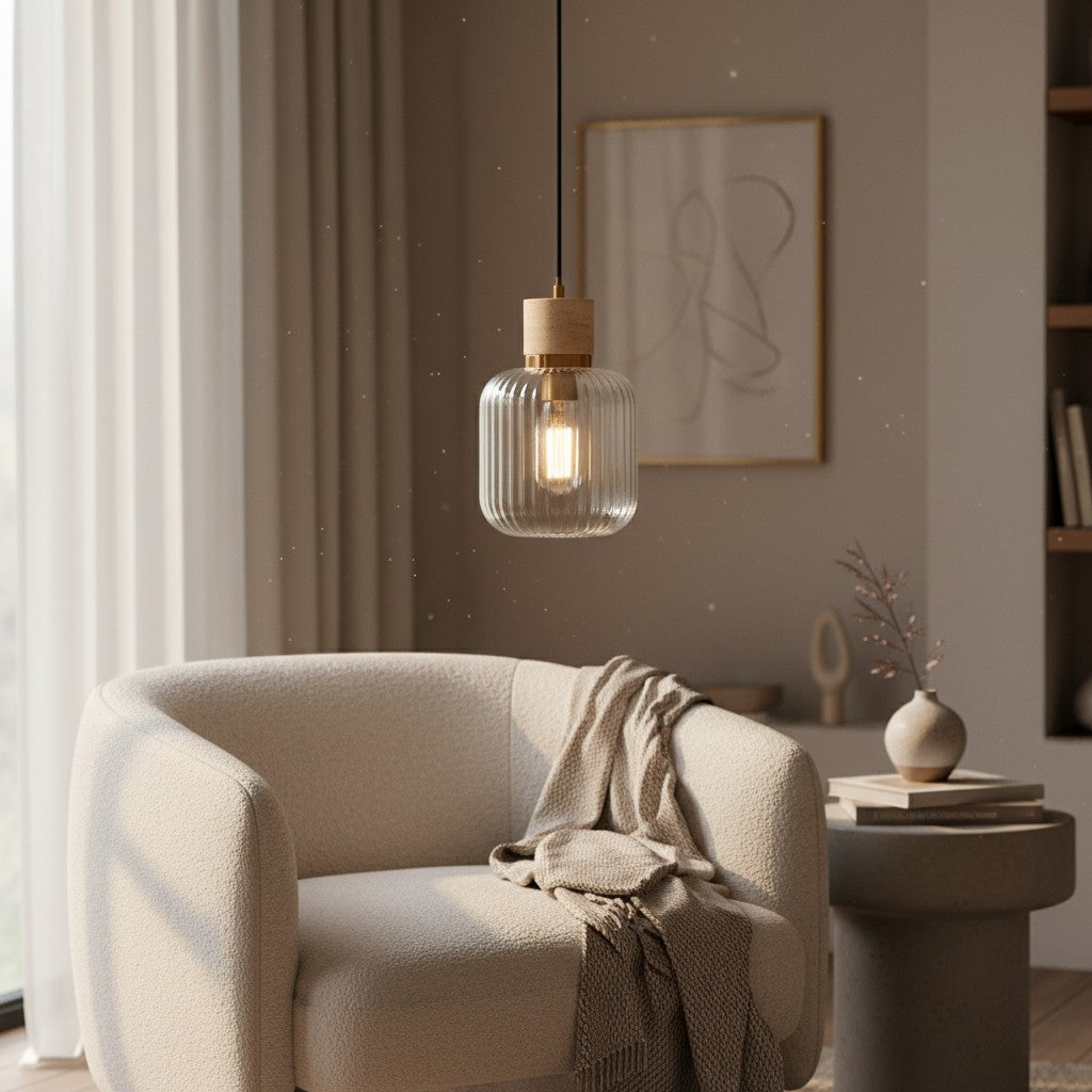 Korlisse Natural Stone and Glass Pendant Light – Stylish Lamp for Lounge or Living Room
