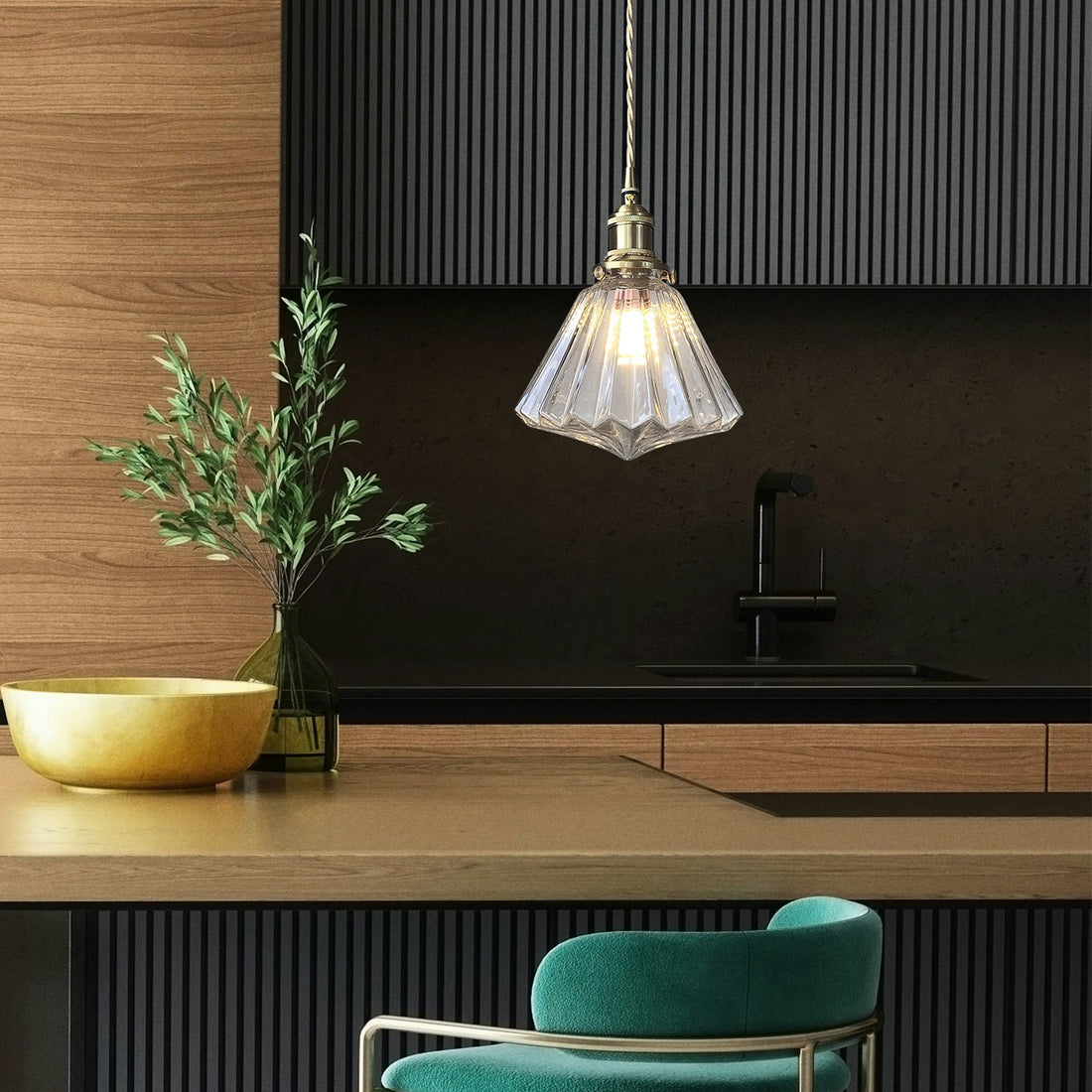 Brass Glass Pendant Light - Elevate Charm Fixture for Kitchen