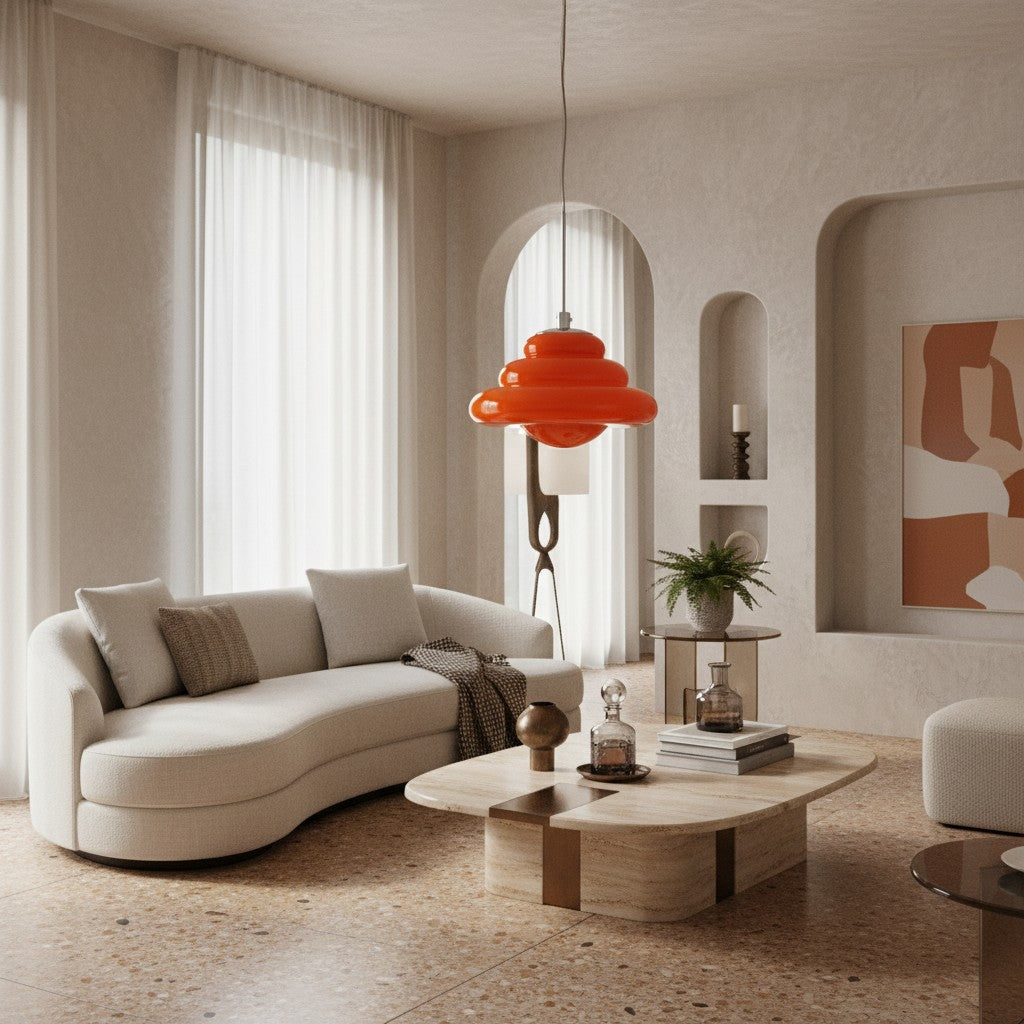 Bomiello Sculptural Layered Glass Pendant Light - Modern Minimal Pendant for Living Room or Bedroom