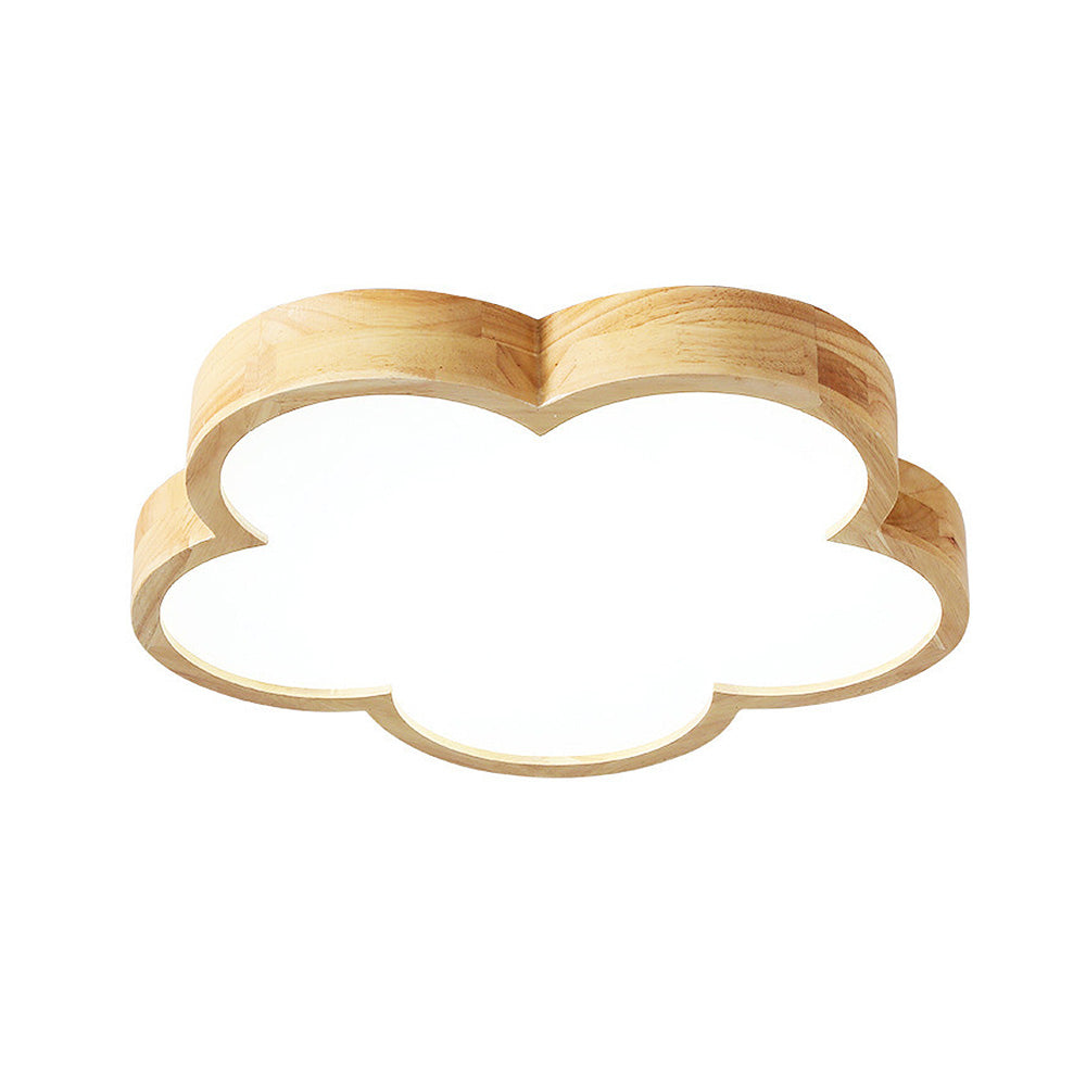 Natural Wood Ceiling Light - Wabi-Sabi Flowers LED Bedroom Fixture