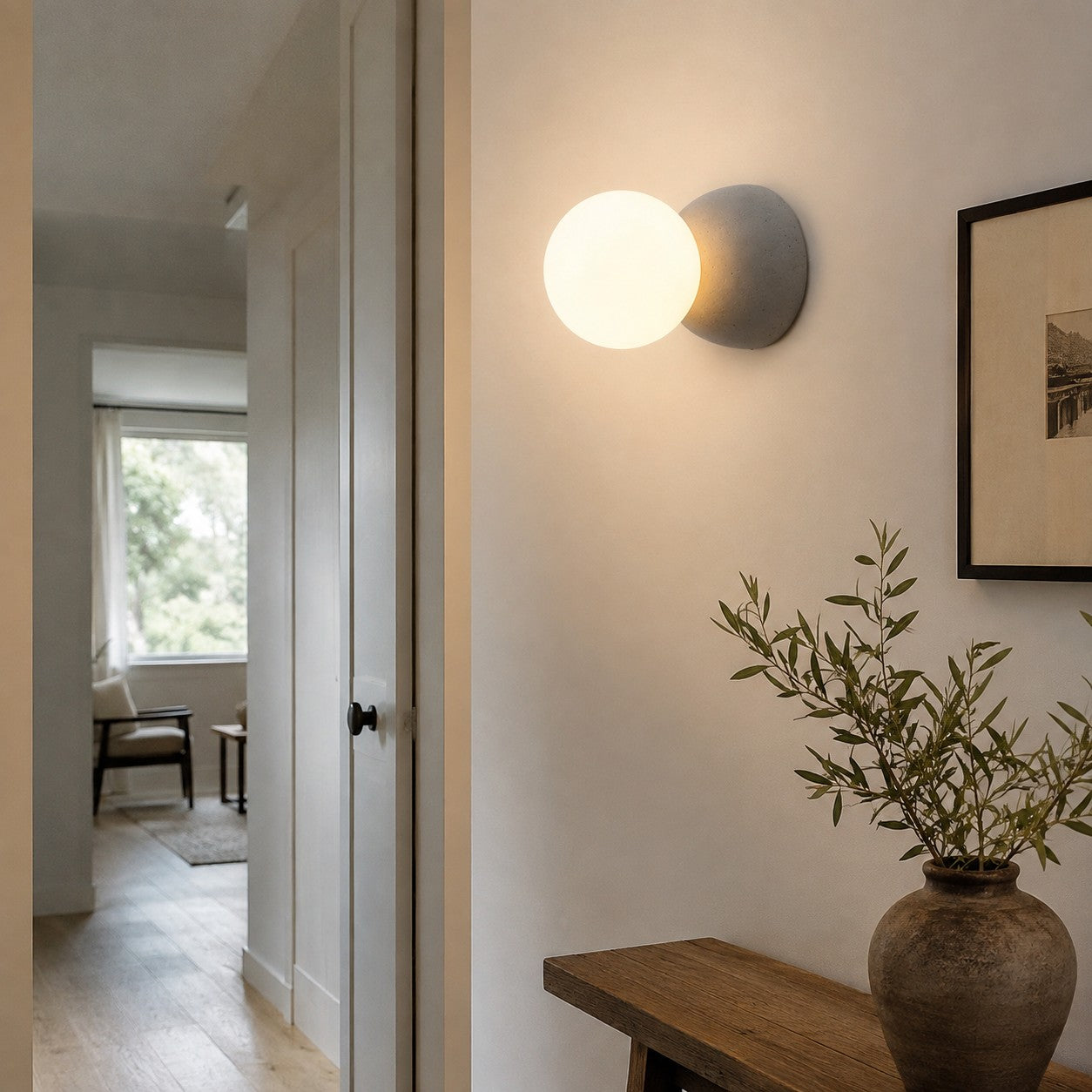 Sculptural Concrete Globe Wall Lamp