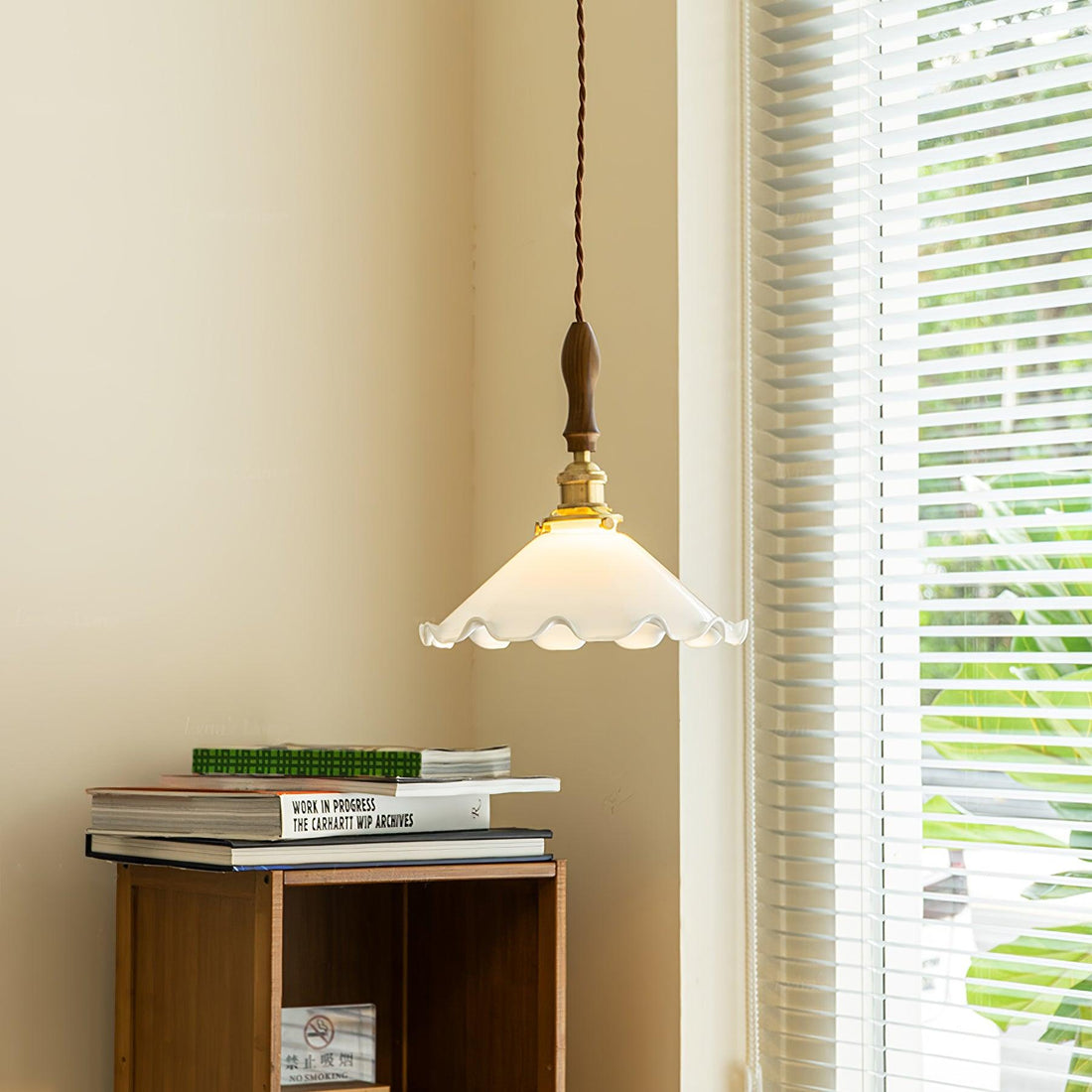 White Sculptural Glass Plug-In Pendant