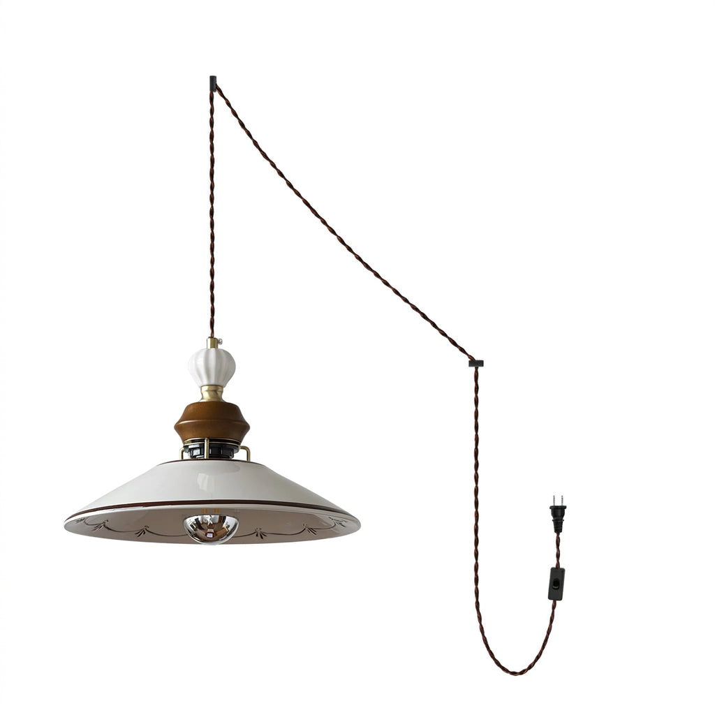 Hand-Painted Ceramic Brown Trim Plug-In Pendant
