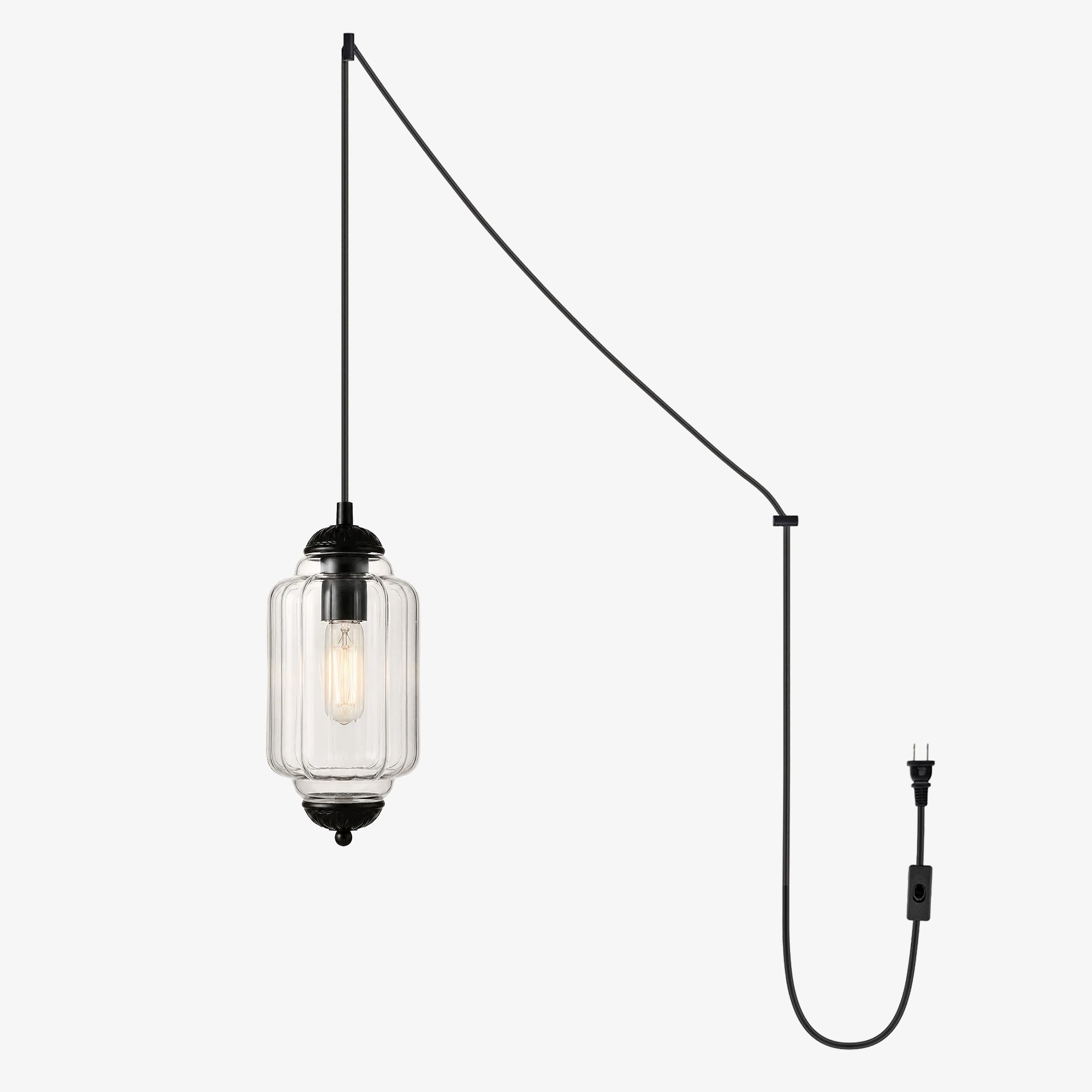 Fluted Glass Antique Brass Plug-In Pendant