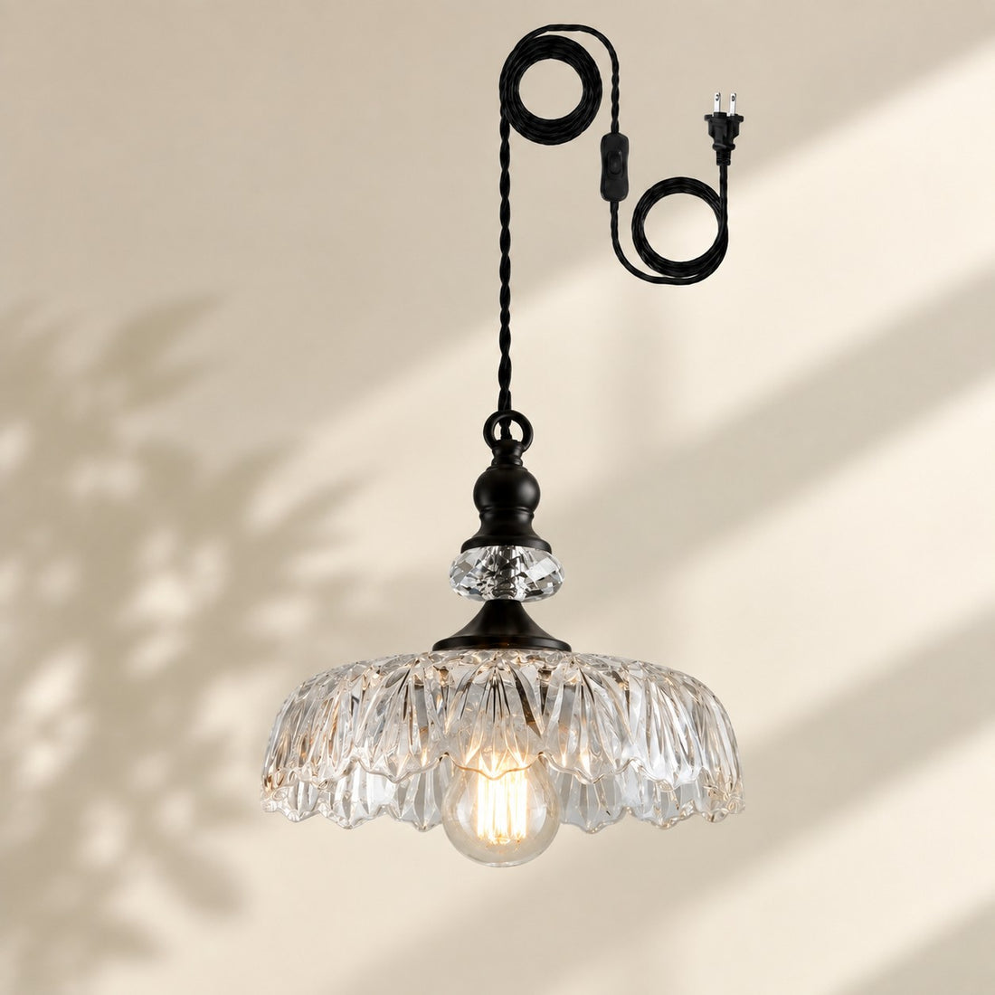 Verdoma Blumen-Glaspendelleuchte mit Stecker