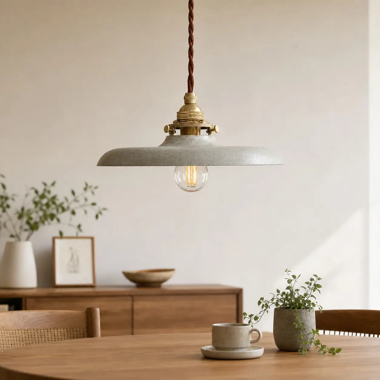 Industrial pendant light in a dining space