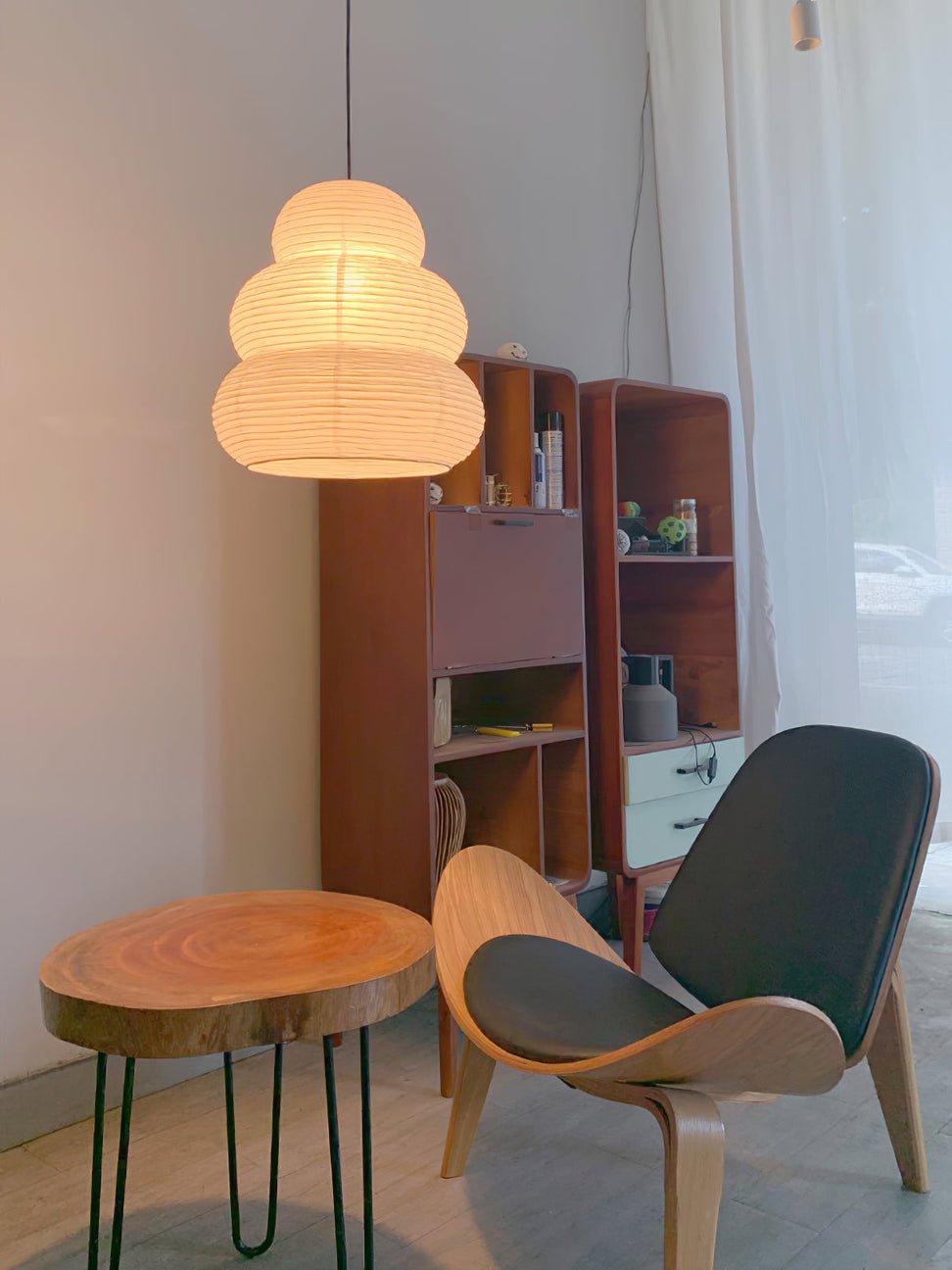 Beige Mulberry Paper Swag Pendant Light