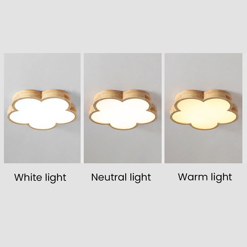 Natural Wood Ceiling Light - Wabi-Sabi Flowers LED Bedroom Fixture