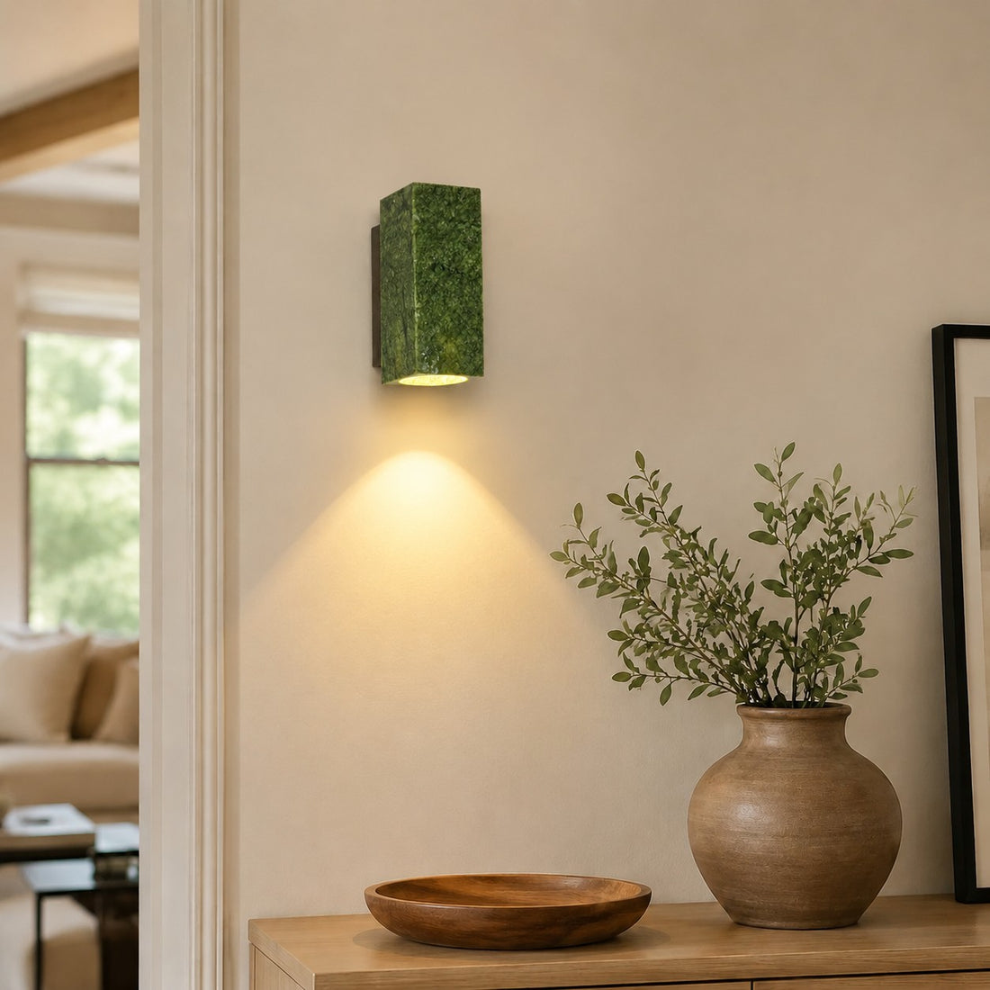 Natural Green Jade Stone Wall Sconce