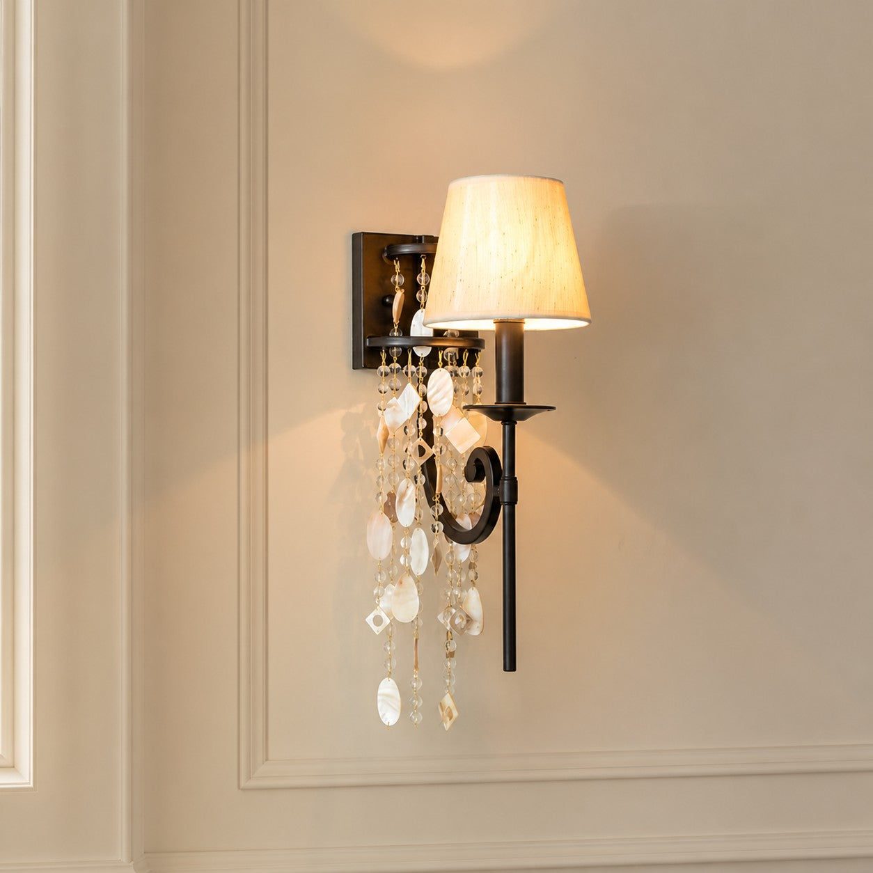 Crystal and Shell Tassel Wall Sconce