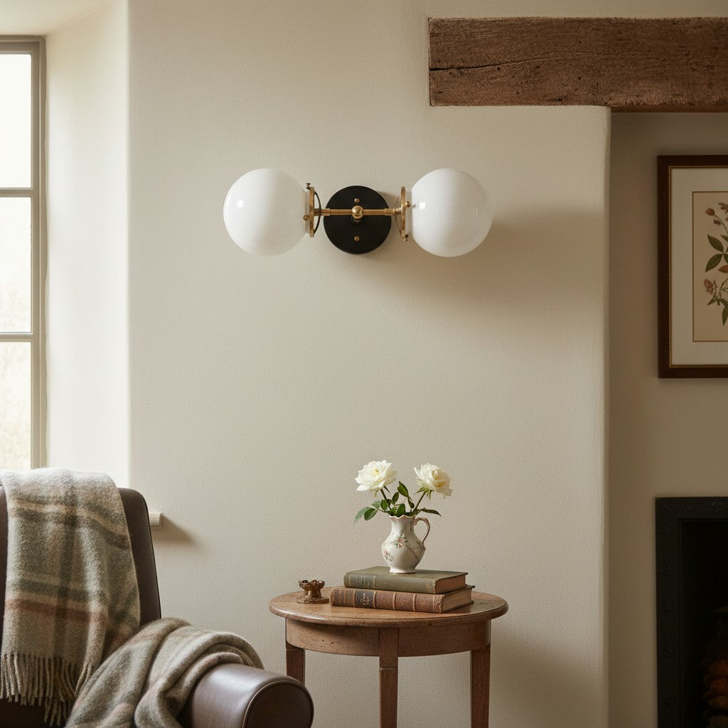 Lumio Globe Art Deco Vanity Light -  Opal Globe Bathroom Sconce