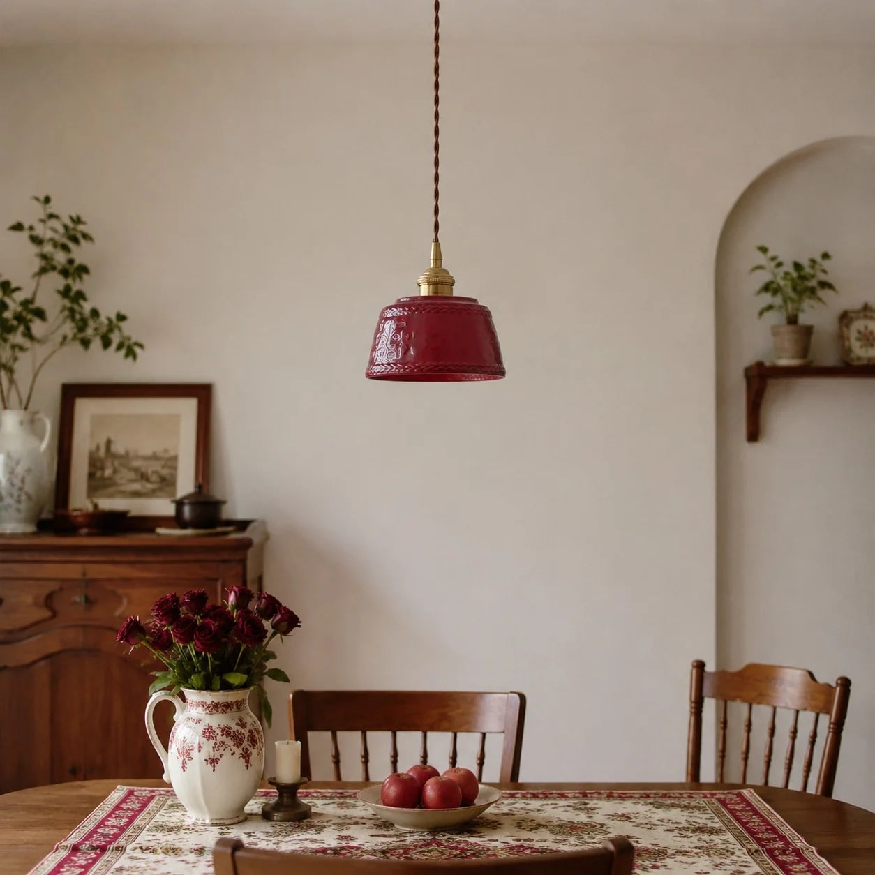 Red ceramic pendant light