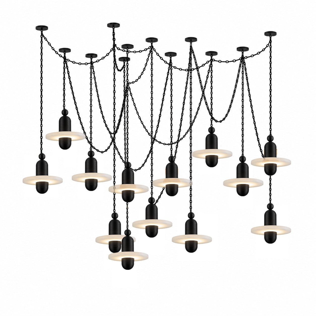Black Metal Alabaster Chain-Hung Chandelier