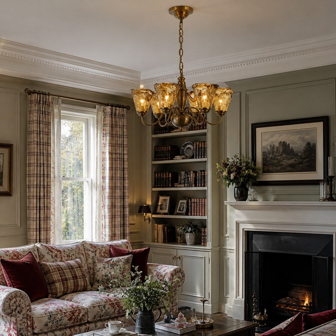 Amber Ruffle Glass Brass Chandelier