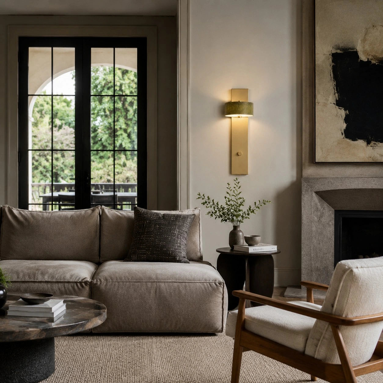 Green jade wall sconce in a living room