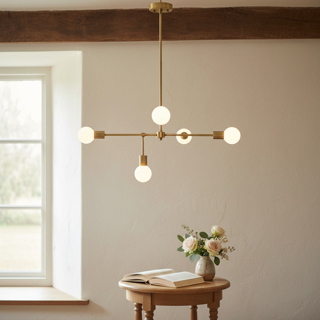 Mobilux Line 5 Light Chandelier - Modern Ceiling Hanging Lamp for Dining Room