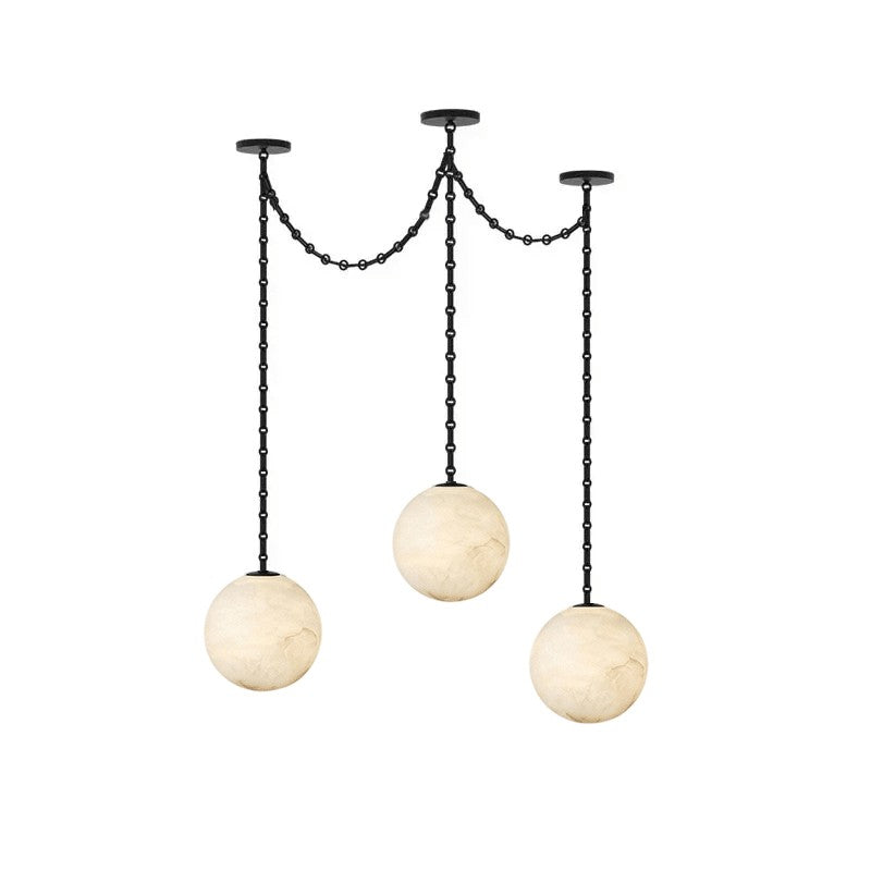 Black Metal Alabaster Globe Hardwired Chandelier