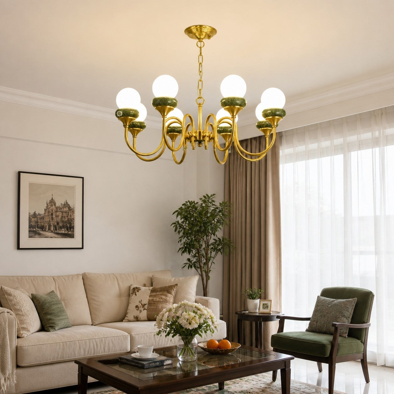 Green Jade Loop-Arm Chandelier