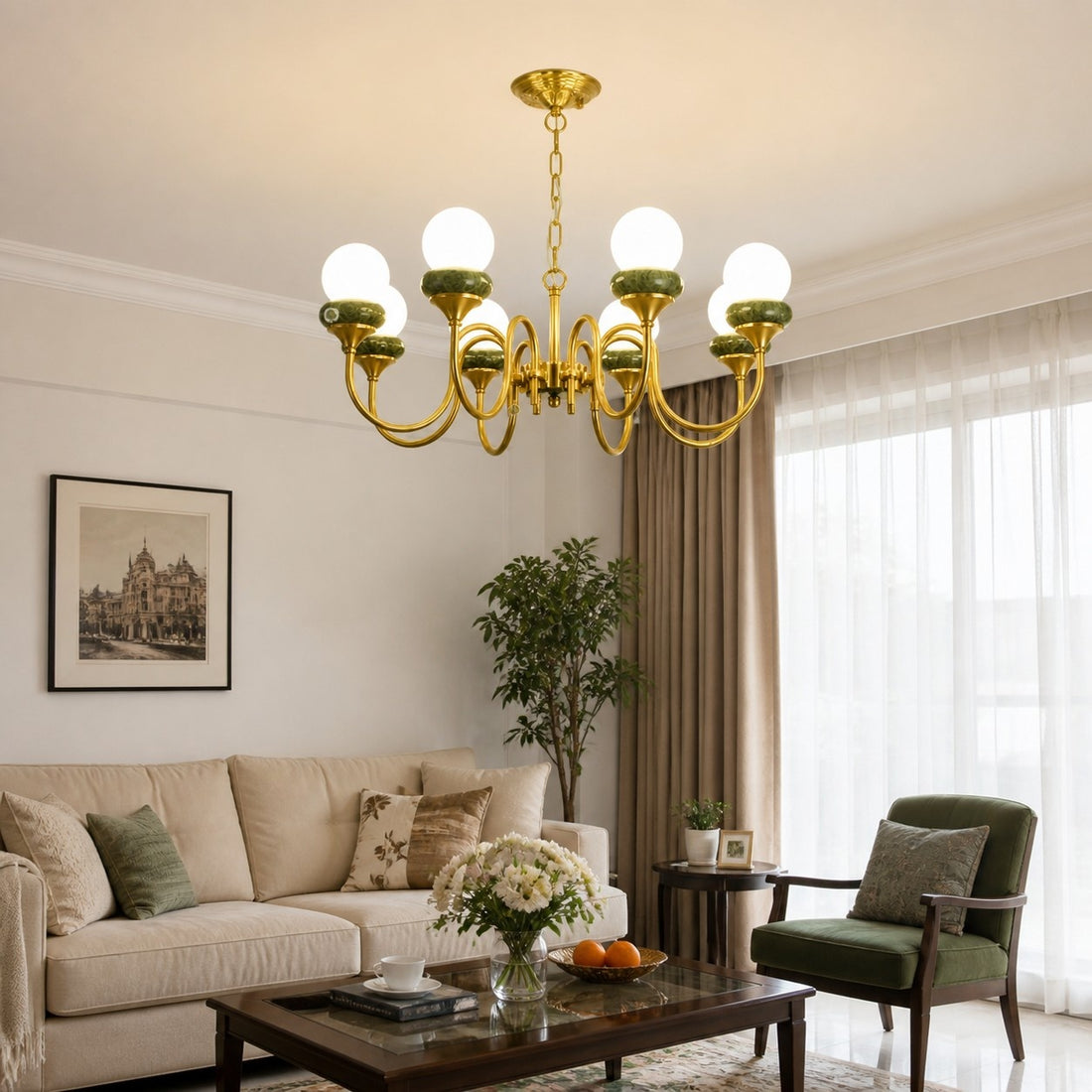 Green Jade Loop-Arm Chandelier