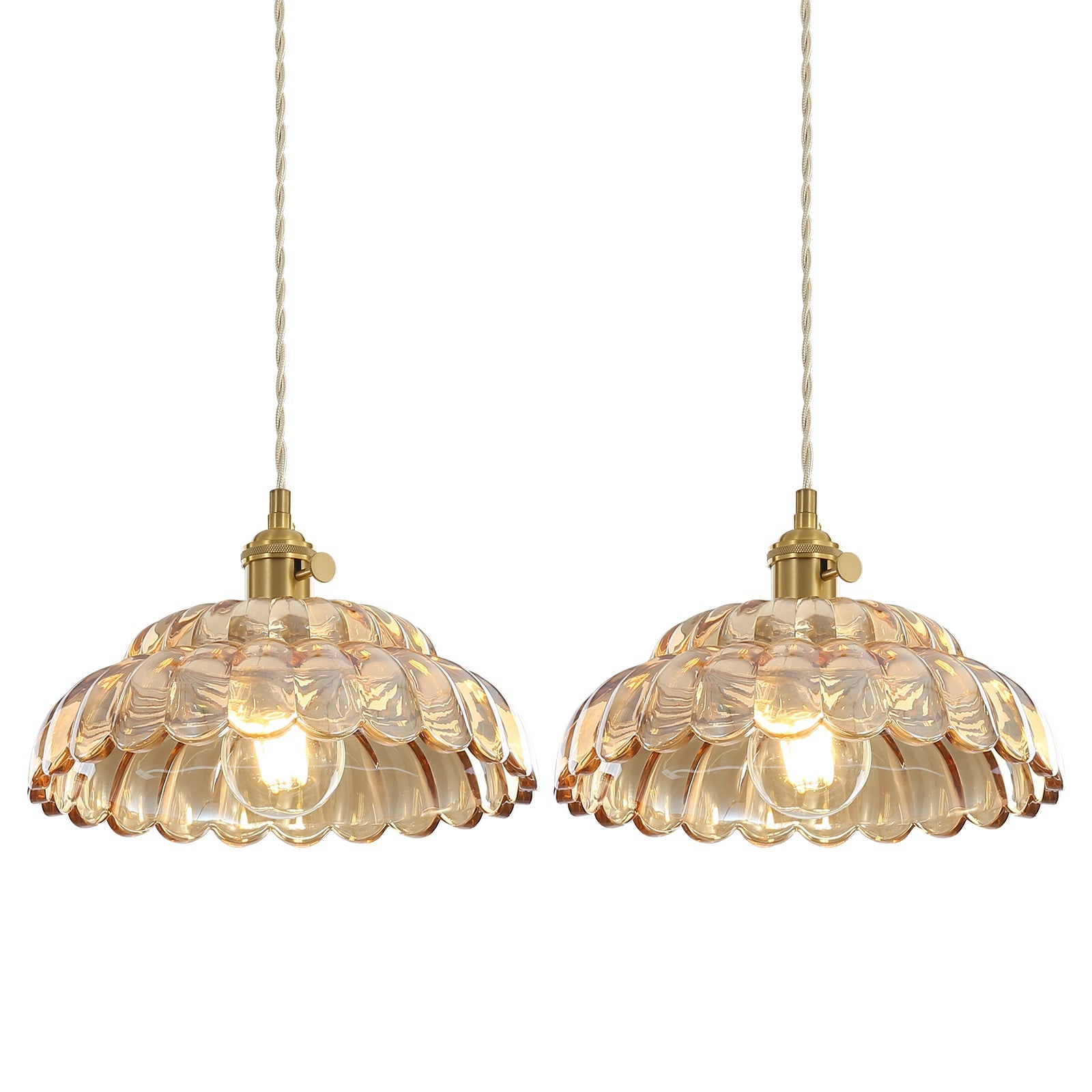 Petal Copper Pendant Light - Modern Glass Flower Lamp for Living Room
