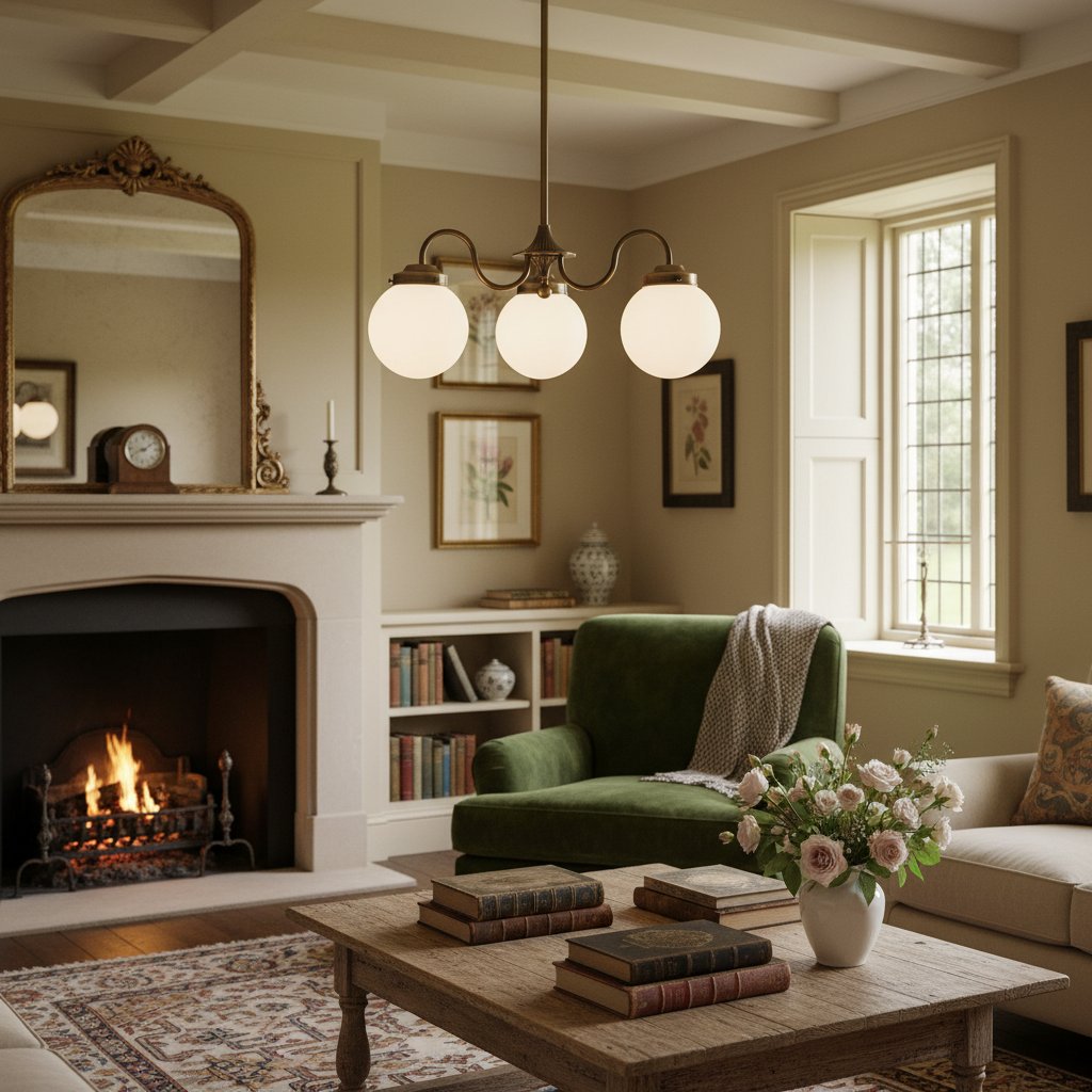 Glorica Glass Vintage Globe Kronleuchter – Messing 3-flammige Hängeleuchte aus Milchglas