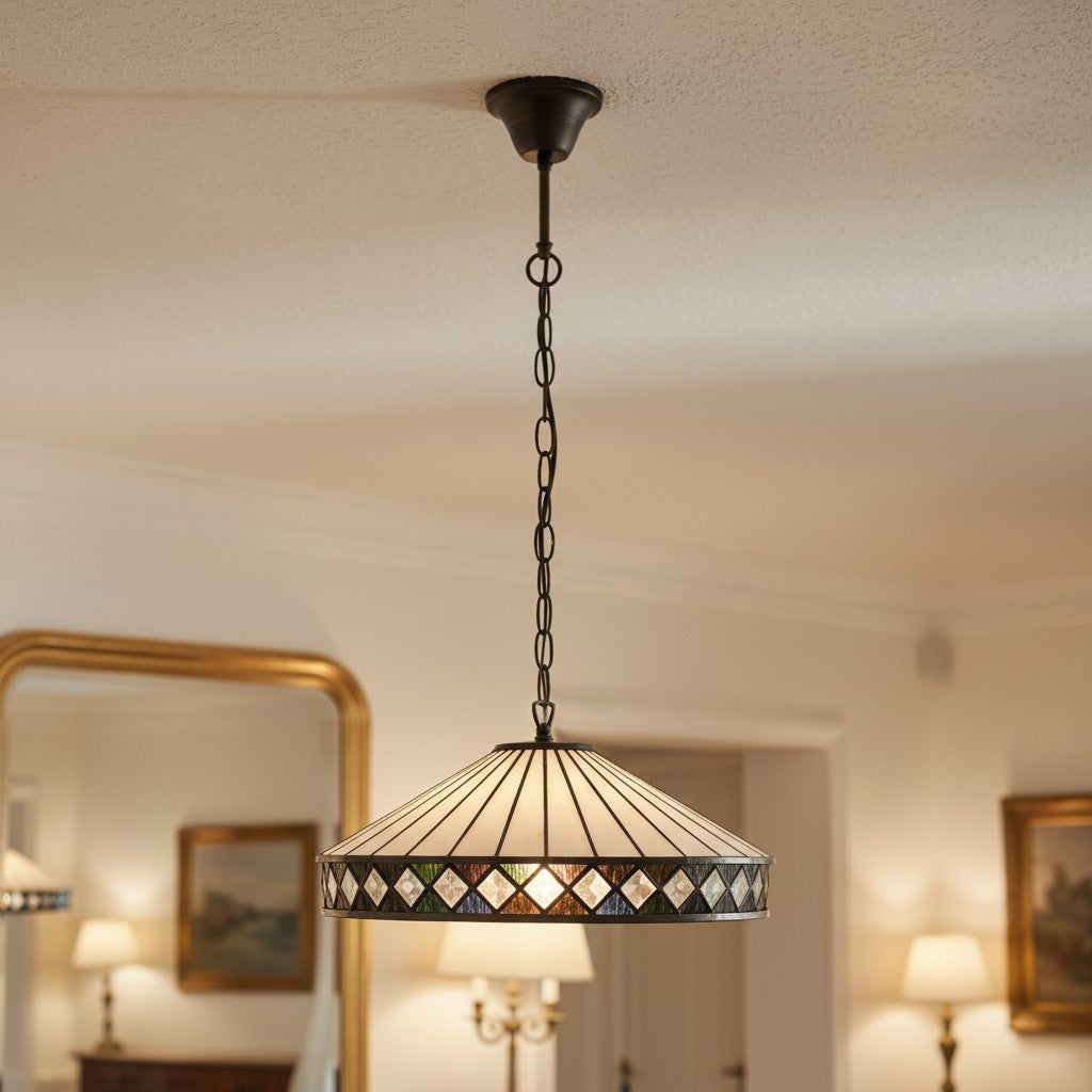 TF Fargo Pendant Light - Tiffany Style Lighting with an Art Deco Shade and Adjustable Chain