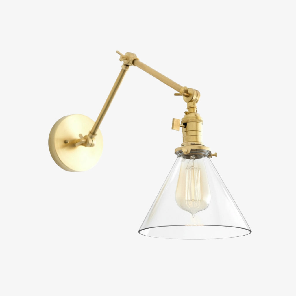 Conique Industrielle Wandleuchte aus Metall mit verstellbarem Arm – Kegelschirm aus Vintage-Glas