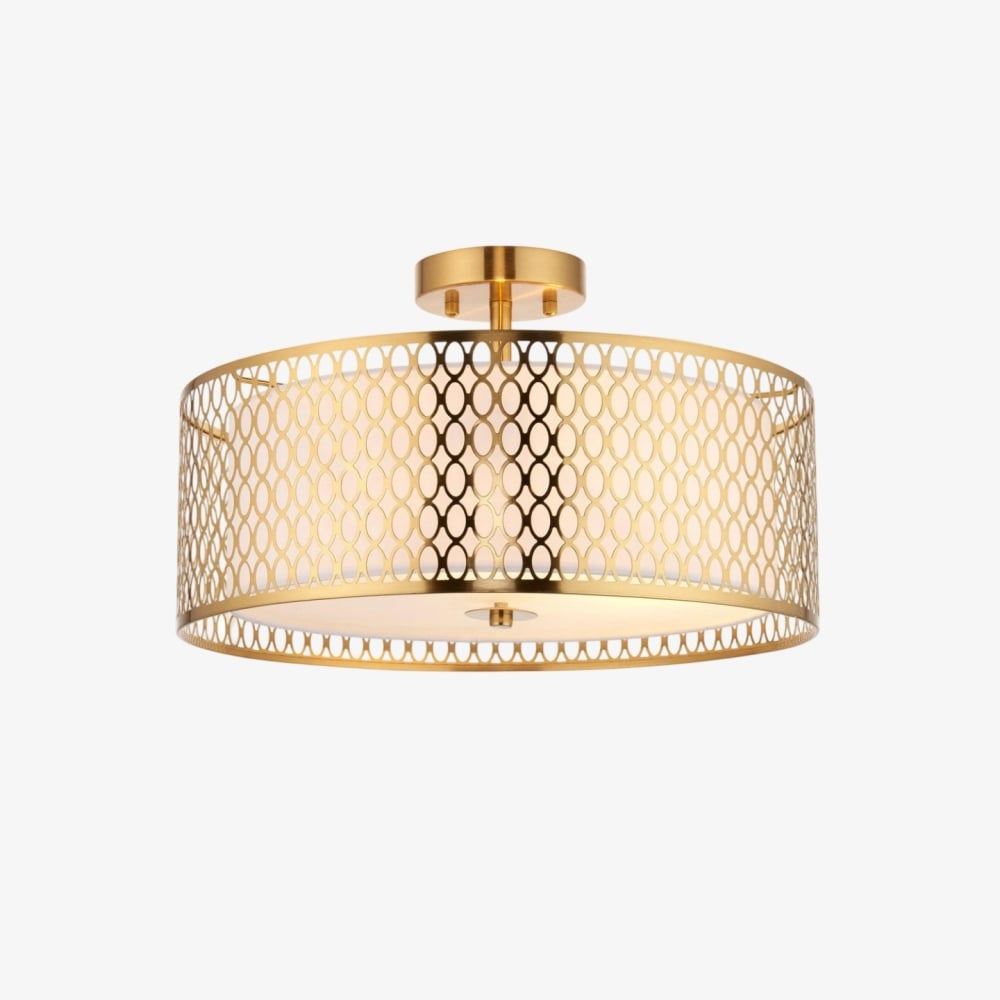 Liorin Geometric Mesh 3‑Light Flush Ceiling Light - Mesh Metal Lamp for Living Room or Hallway