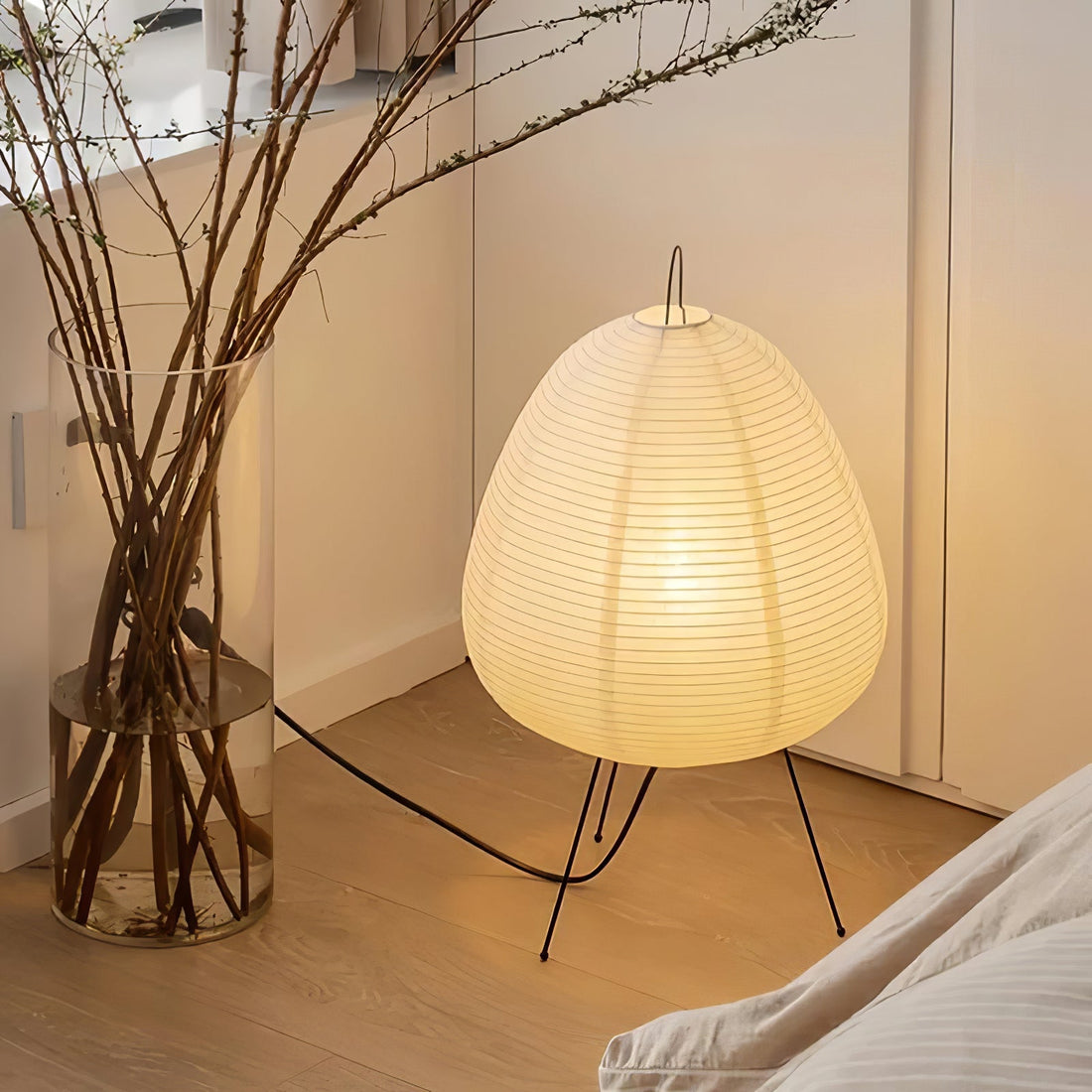 Japanisch inspirierte Papiertischlampe – Maulbeerpapierlampe fürs Schlafzimmer