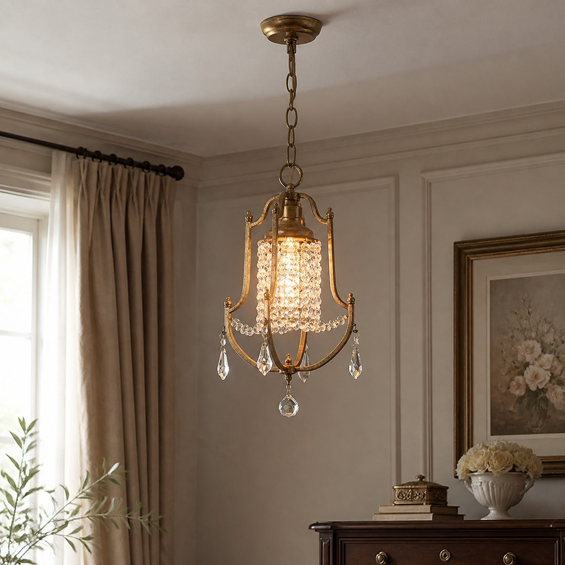French Country Crystal Bell Pendant Light