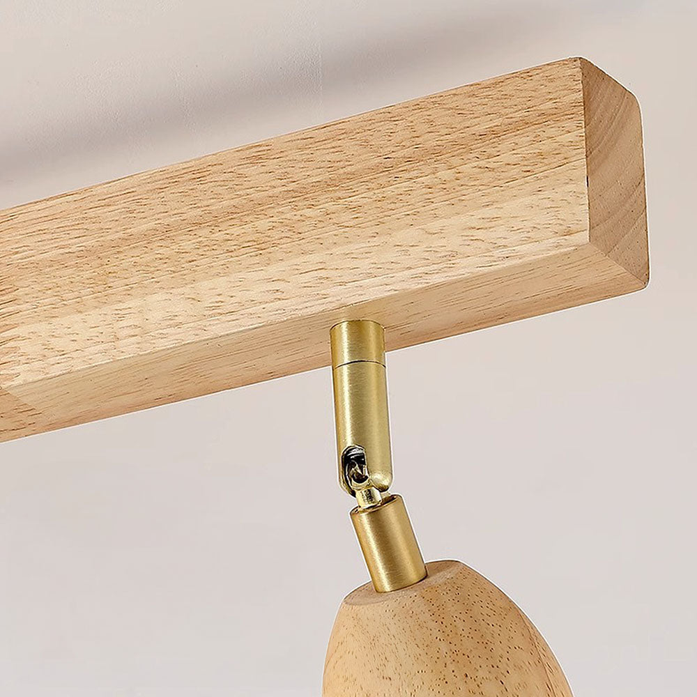 Cream Wood Track Light - Modern Ball Ceiling Light for Living Room