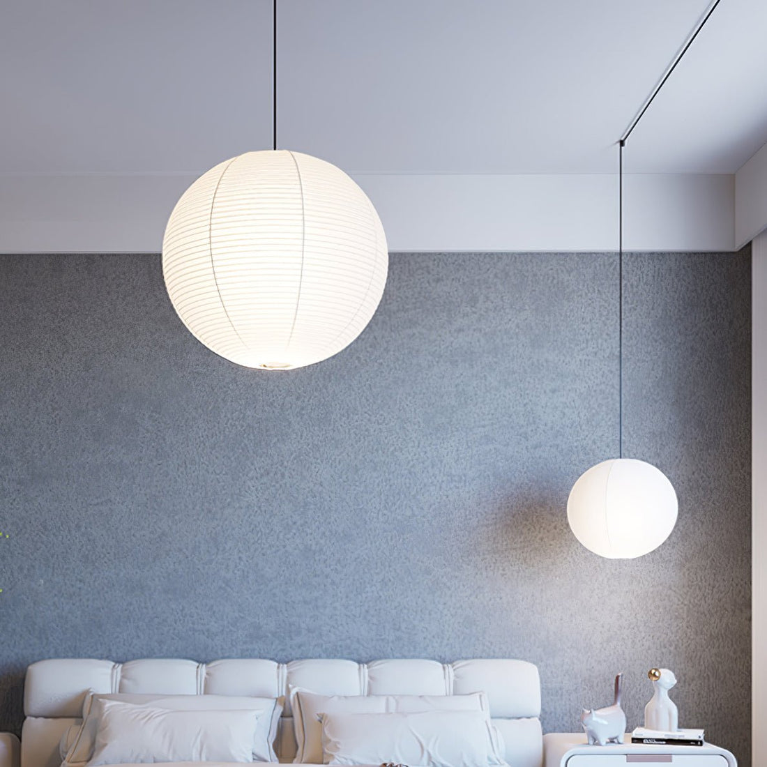 Mid-Century Pendant Swag Light - Japanese Paper Lamp for Bedroom