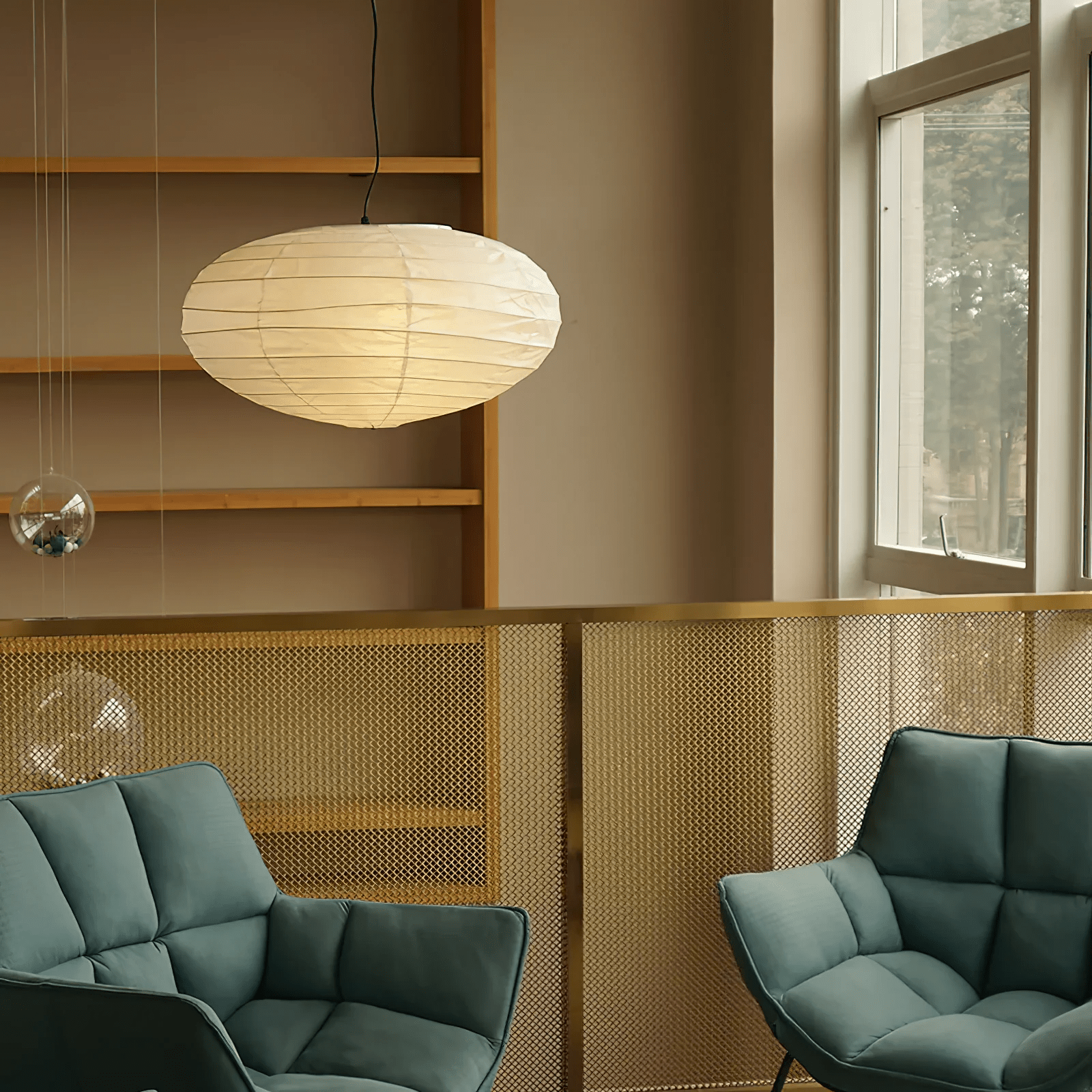 Washi Paper Pendant Lamp - Minimalist Japanese Light for Bedroom Decor