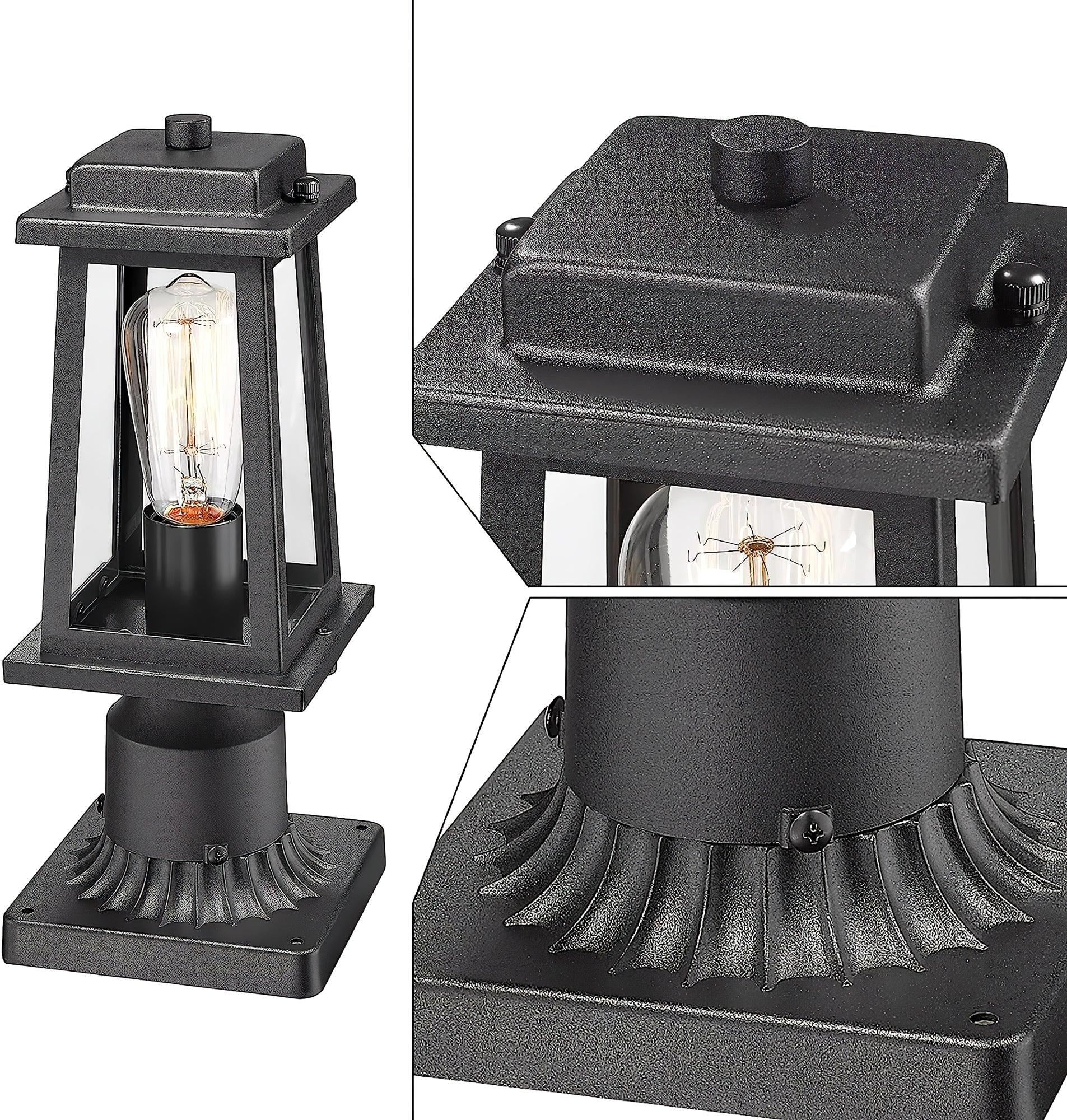 Outdoor Lantern Post Lights - Timeless Design - Black Metal & Glass