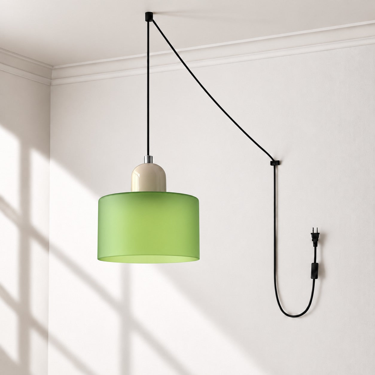 Mid-Century-Makronen-Pendelleuchte mit Stecker und Zugkabel - Bunter Lampenschirm als Hängelampe für die Wohnraumdekoration