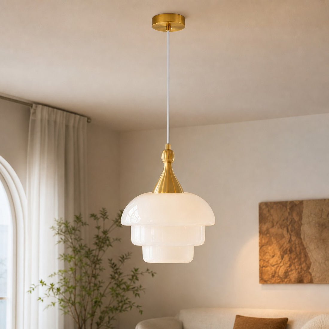 White pendant chandelier interior scene