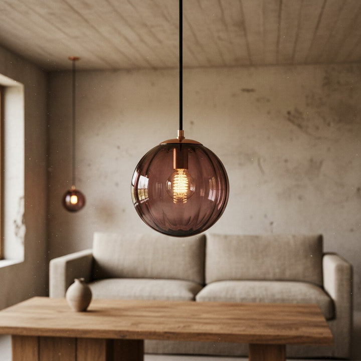 Lunorie Iron Metal Glass Globe Pendant Light – Sculpted Adjustable Pendant for Dining Spaces