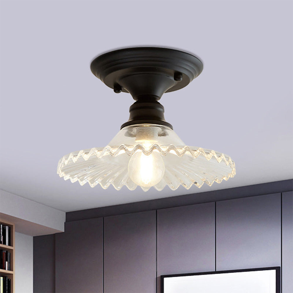 Simple Semi Flush Ceiling Light - Brass Glass Fixture for Hallway