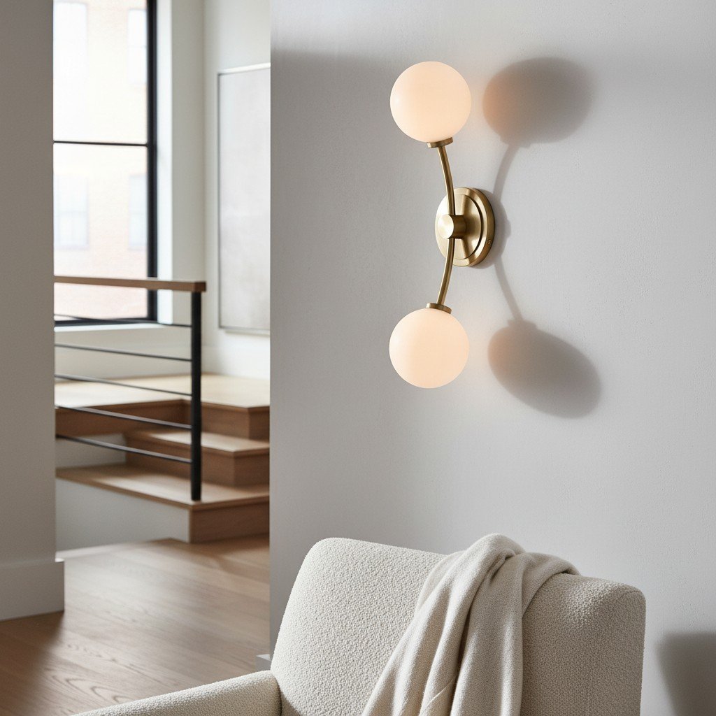 Arden Glass 2 Light Iron Wall Sconce - Modern Curved Design for Bathroom or Hallway