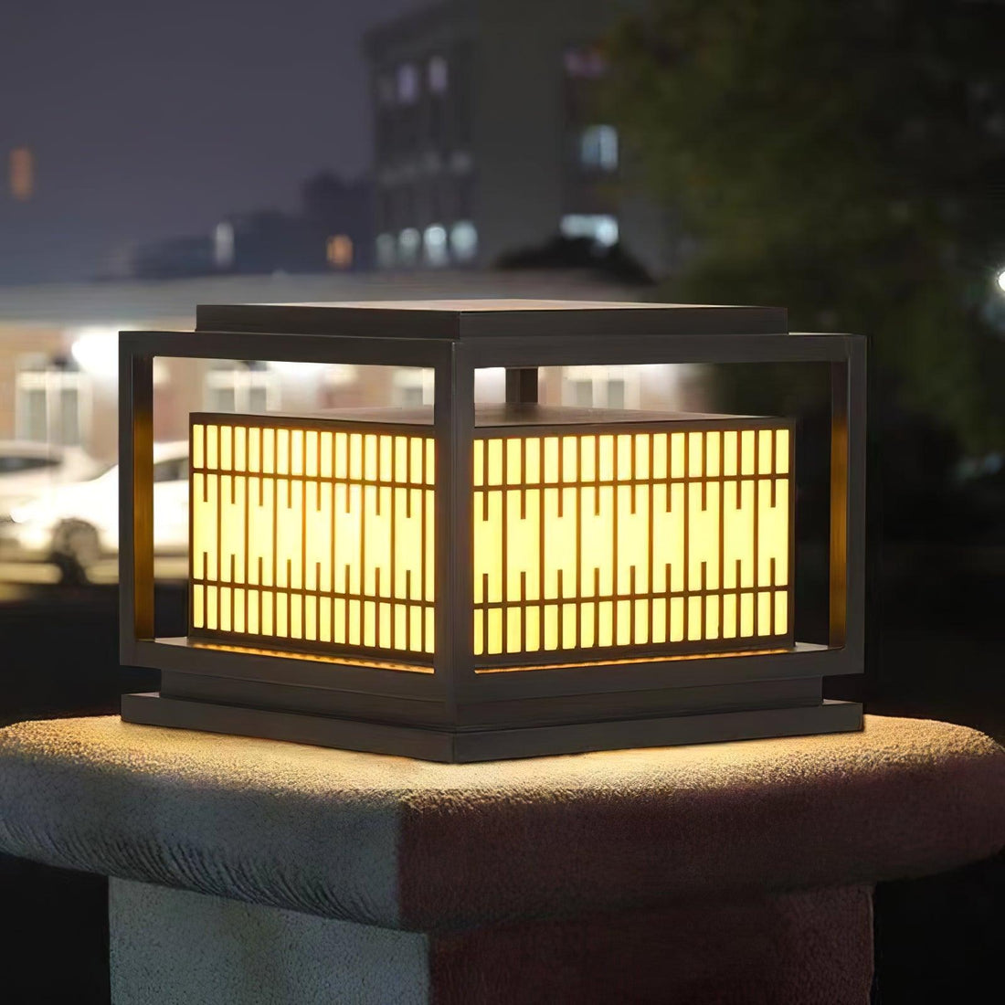 Frosted Alabaster Window Grille Light - Metal Outdoor Post Lamp