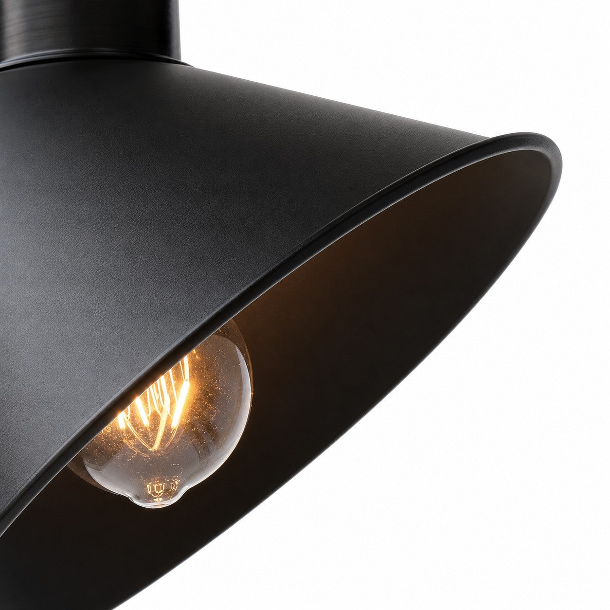 Close view of black cone shade and socket opening