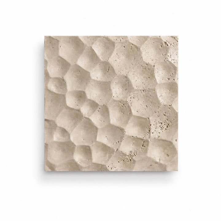 Ivory travertine carved square wall sconce with warm LED backlight