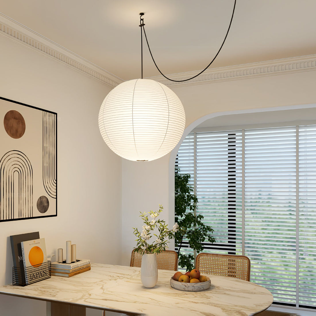 Mid-Century Pendant Swag Light - Japanese Paper Lamp for Bedroom
