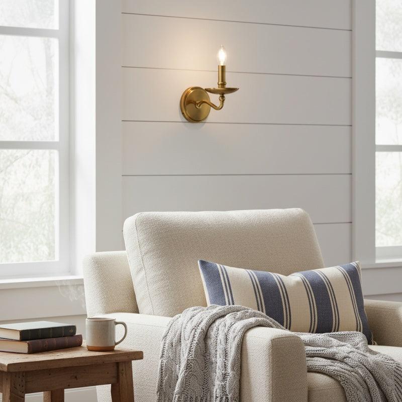 Tela Classic Iron Candle-Arm Wall Sconce – Rustic Metal Single or Double Fixture for Hallway and Dining