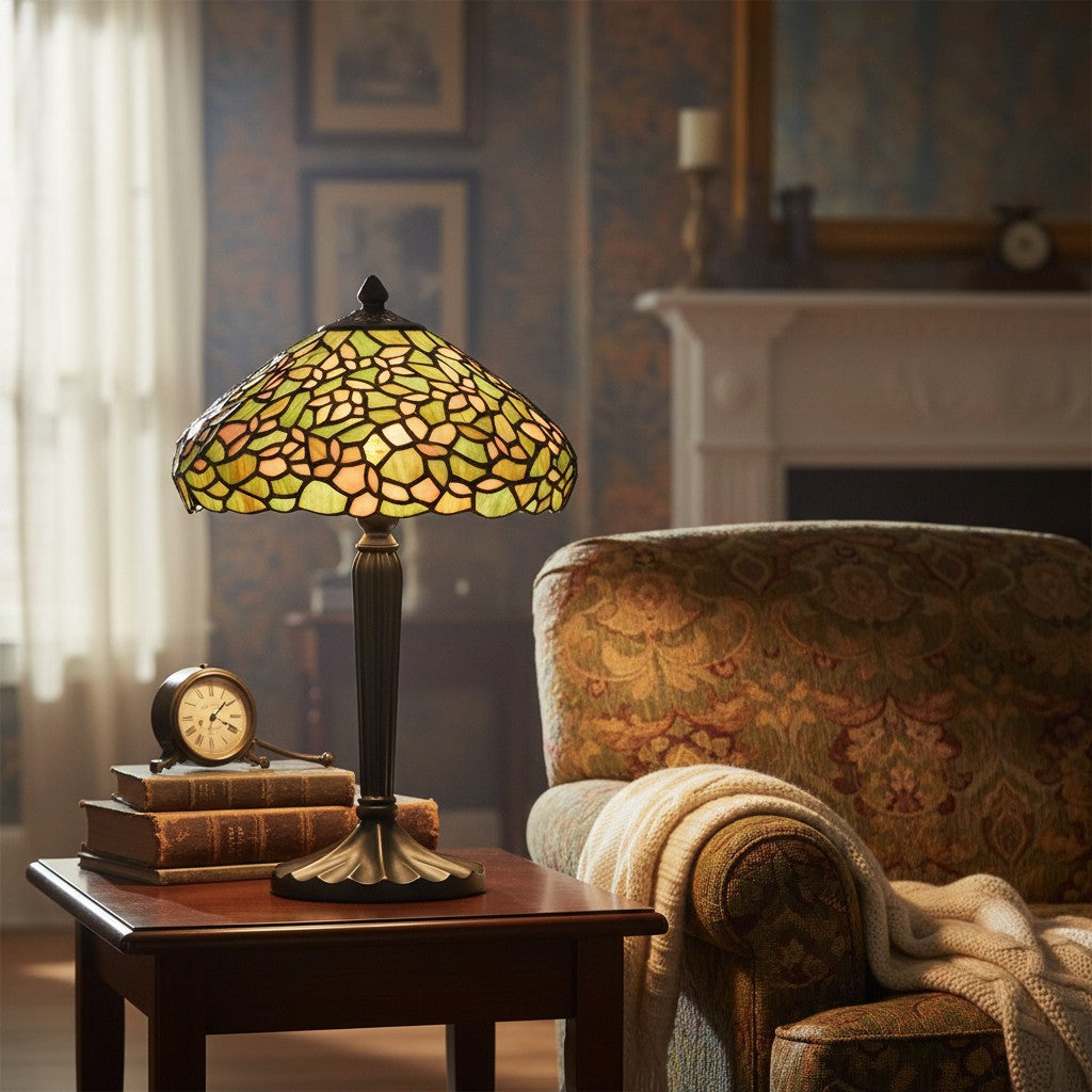 TF Sorenia Table Lamp – Warm Stained-Glass Floral Art-style Lamp for Living Room or Bedroom