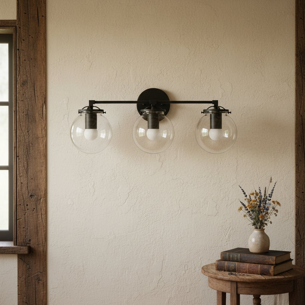 Glorica Glass 3 Shade Globe Vanity Light - Soft Bathroom Light Fixture