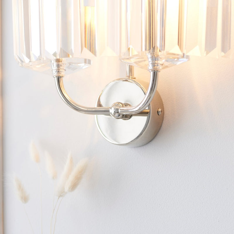 Beveline Faceted Clear Cut Glass Wall Light - Classic metal sconce for hallway and living room