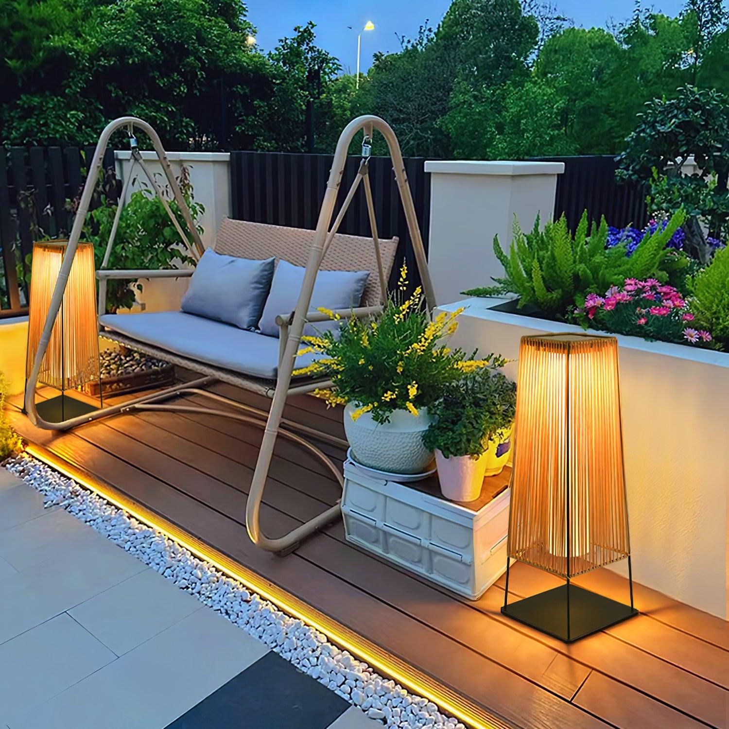 Plastic Rattan Outdoor Post Light - Solar Post Lamp Ideal